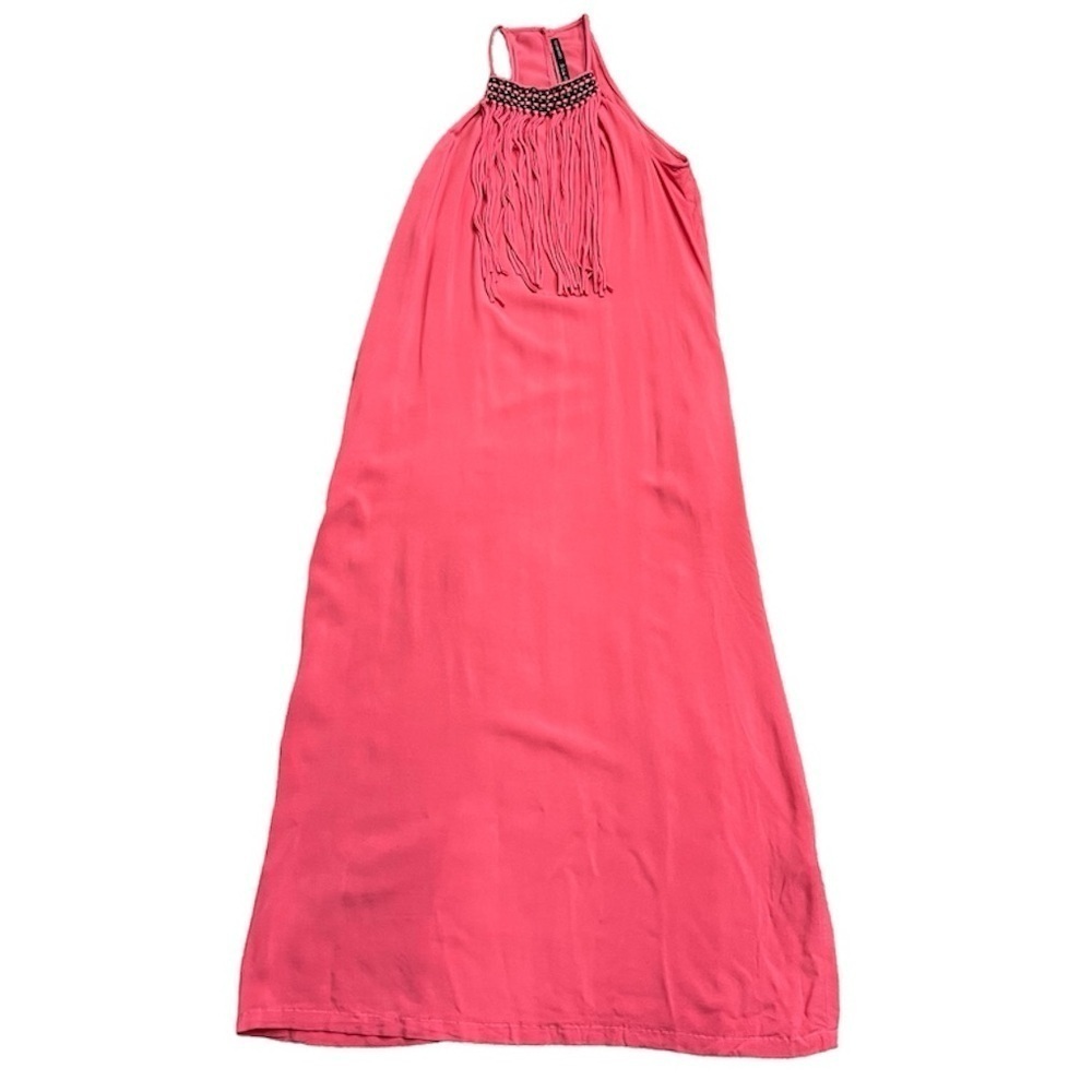 Zara beaded fringed watermelon pink midi maxi dress S - Picture 3 of 11